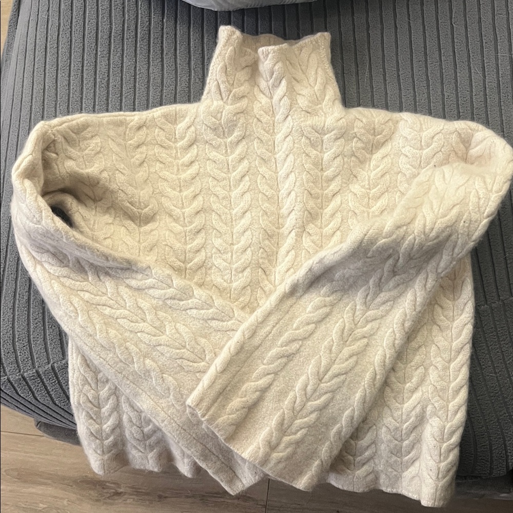 Theory Cream Cable Knit Turtleneck Sweater